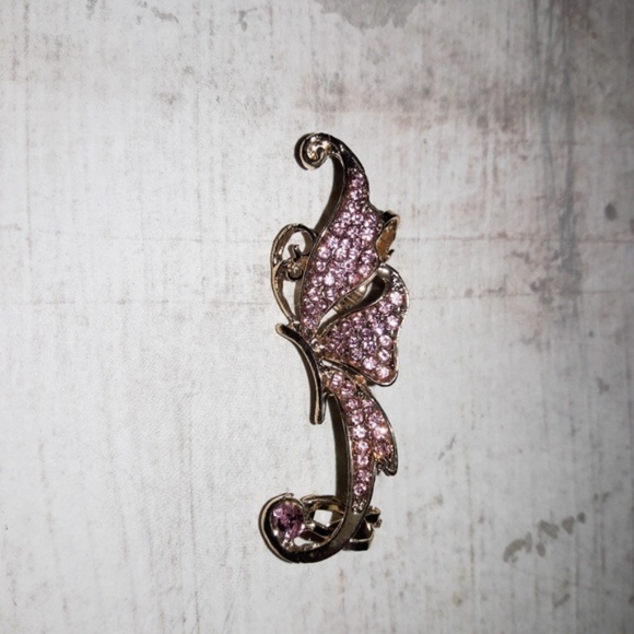 Gold Pink Crystal Butterfly Ear Cuff Wrap Earring - Picture 2 of 4